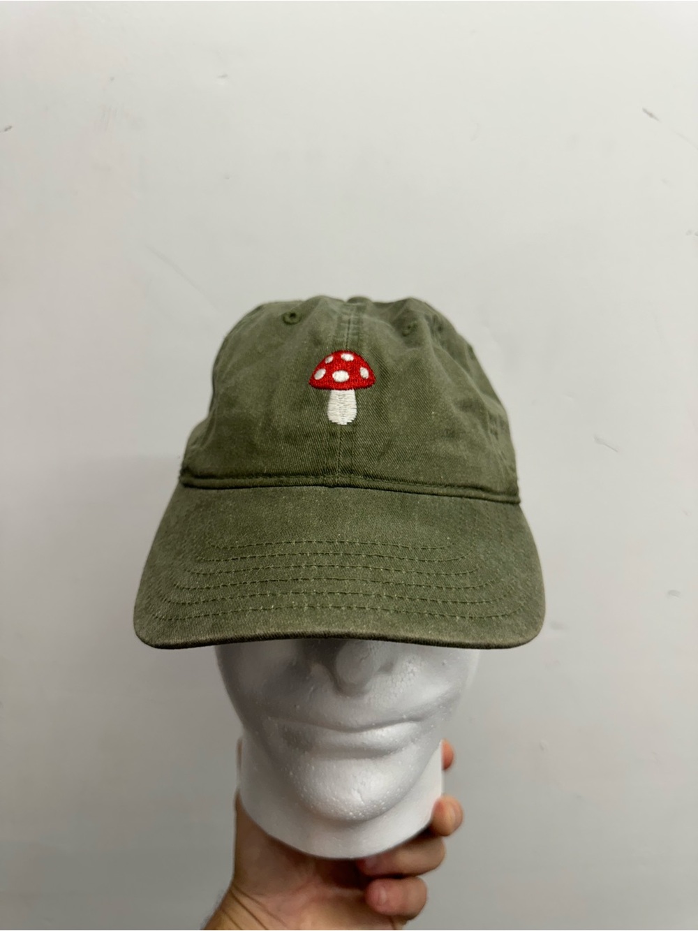 Mighty Fine Green Adjustable Baseball Cap Mushroom Theme Solid Casual One Size